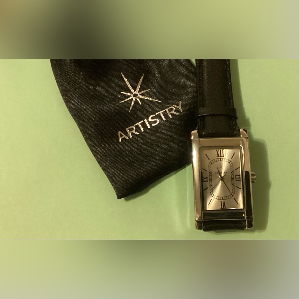 Vintage Artistry Watch NWT Silver Rectangular Watch w. Black Band needs battery - Picture 8 of 15